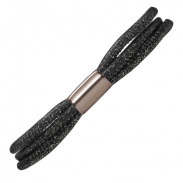Bracelet cuir de veau véritable 3-String Endless JLO noir pailleté argent - 1041-1