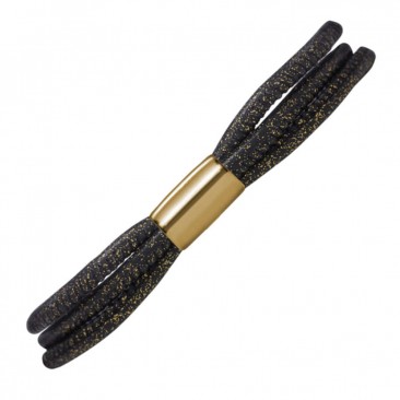 Bracelet cuir de veau véritable 3-String Endless JLO noir pailleté or - 1090-1