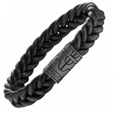 Bracelet acier & cuir Police - PJ25714BLB01S