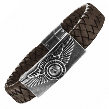 Bracelet cuir & acier Police - PJ25717BLC02S
