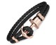 Bracelet cuir noir & acier IP rosé Paul Hewitt