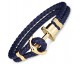 Bracelet cuir bleu marine & acier IP doré Paul Hewitt