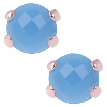 Boucles d'oreilles boutons plaqué or rose et agate light blue Bronzallure - WSBZ00279.BB