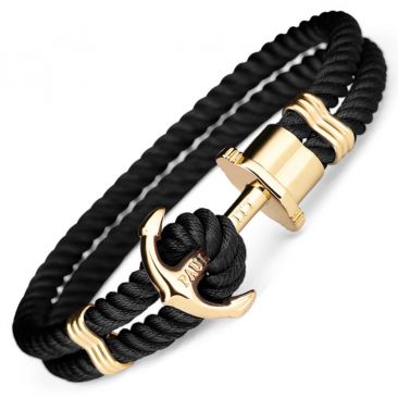 Bracelet nylon noir & acier IP doré Paul Hewitt