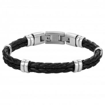 Bracelet cuir & acier Phébus - 35-0835