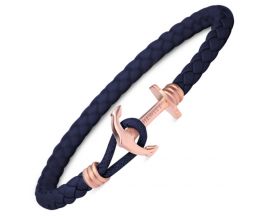 Bracelet cuir bleu marine & acier IP rosé Paul Hewitt - PH-PHL-L-R-N