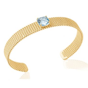 Bracelet jonc plaqué or pierre bleue Stepec - 97303558