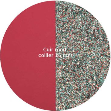 Cuir collier Les Georgettes - Framboise soft/Paillettes multicolores 16 mm