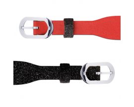 Bracelet cuir Les Georgettes Coutures - Paillettes Noires/Rouge acier 14 mm