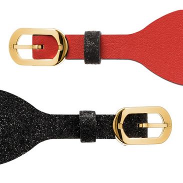 Bracelet cuir Les Georgettes Coutures - Paillettes noires/Rouge doré 25 mm