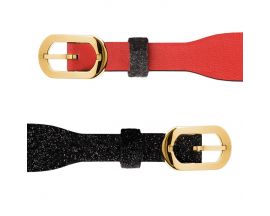Bracelet cuir Les Georgettes Coutures - Paillettes noires/Rouge doré 14 mm