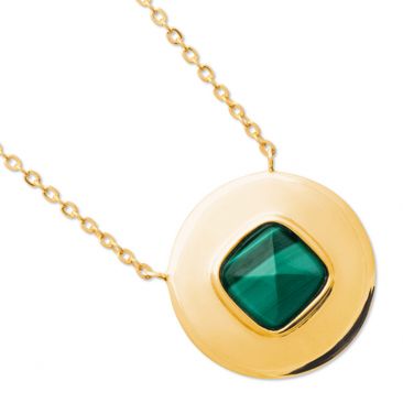 Collier plaqué or empierré Malachite Stepec - ESJBEJOU