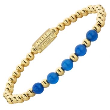Bracelet perles Rebel & Rose Yellow Gold meets Brightening Blue 6 mm - RR-60066-G 