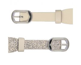 Bracelet cuir double tour Les Georgettes Coutures - Crème/Paillettes dorées acier 10 mm