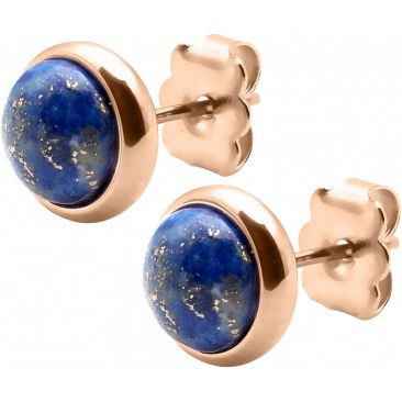 Boucles d'oreilles boutons acier rosé lapis lazuli Stepec - IG 568