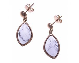 Boucles d'oreilles pendants acier rosé howlite Stepec - IG 542