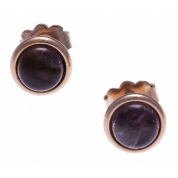 Boucles d'oreilles boutons acier rosé améthyste Stepec - IG 520