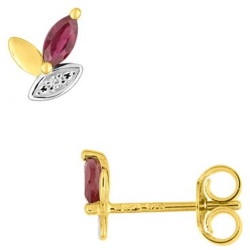 Boucles d'oreilles boutons or rubis & oxydes - 297143.R3