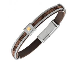 Bracelet acier cuir & or Jourdan - JH150043B