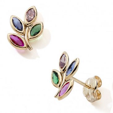 Boucles d'oreilles boutons feuilles or oxydes Stepec - nBBSJI