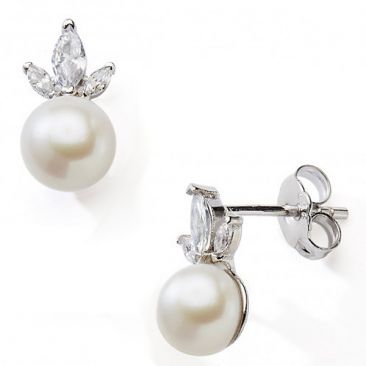 Boucles d'oreilles boutons argent perle d'eau douce et oxydes Stepec - cIEJI
