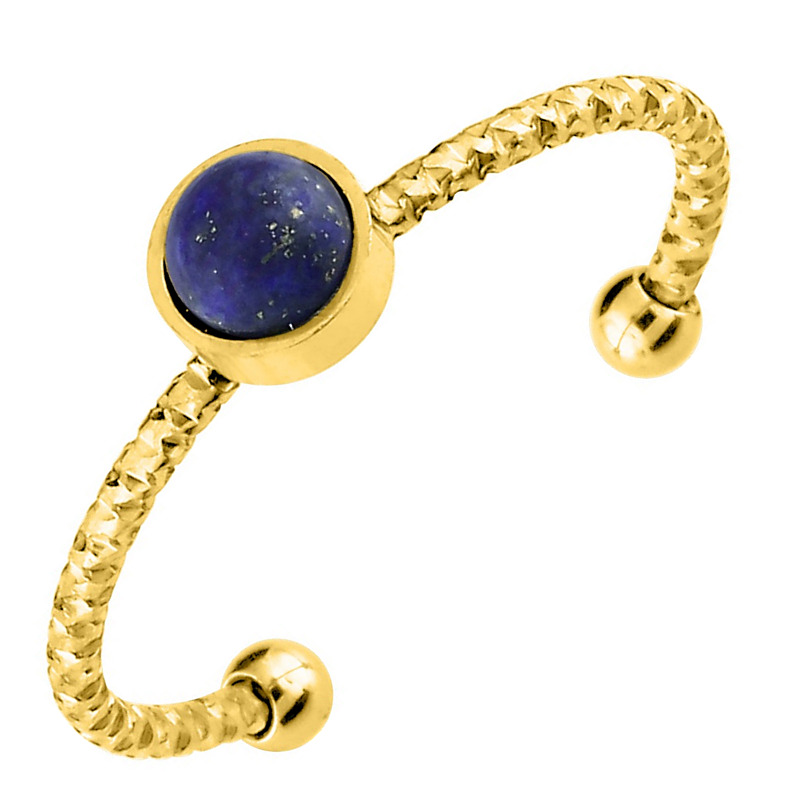 Bague acier doré lapis lazuli 437146 437146