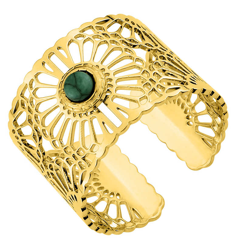 Bague acier doré malachite 437156 437156