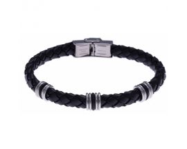 Bracelet acier & cuir Stepec - HC 355