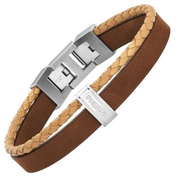 Bracelet cuir & acier Phébus - 35-1110