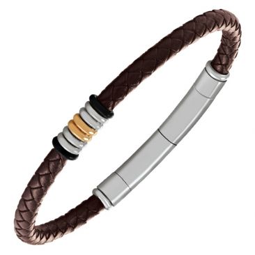 Bracelet acier & cuir Jourdan - JH150095B