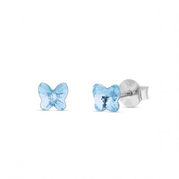 Boucles d'oreilles boutons argent papillons et cristal Spark - A682A