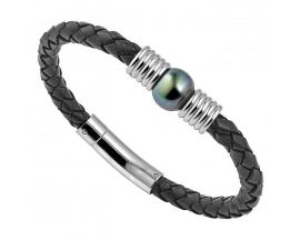 Bracelet cuir & perle de Tahiti Stepec - BRA HK MAORI