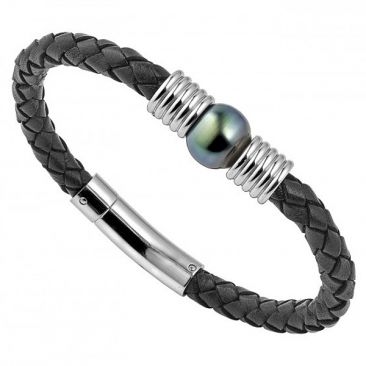 Bracelet cuir & perle de Tahiti Stepec - BRA HK MAORI