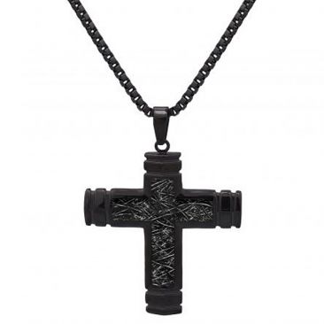 Collier croix acier météorite - HR 401