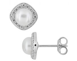 Boucles d'oreilles boutons or & perles Stepec - 297337.P1