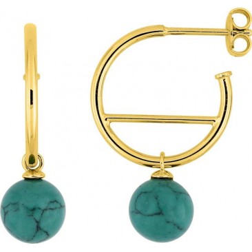 Boucles d'oreilles créoles plaqué or turquoise - 135331