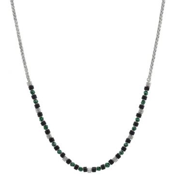 Collier acier, malachite et pierres de lave Jourdan - JH250023N