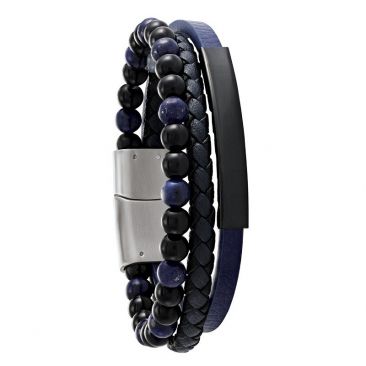 Bracelet homme cuir, perles & acier Jourdan - JH250040B