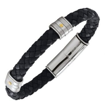Bracelet acier, cuir & or Jourdan - JH300027B