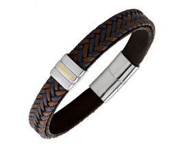 Bracelet acier, cuir & or Jourdan - JH300040B
