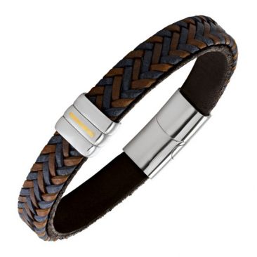 Bracelet acier, cuir & or Jourdan - JH300040B