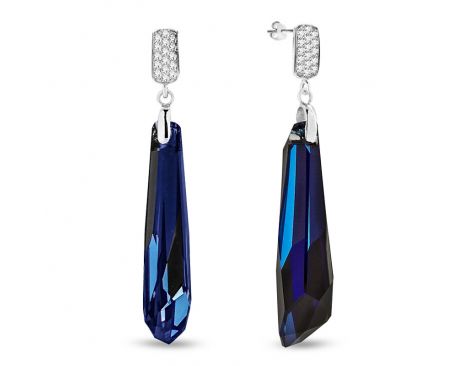 Boucles D'oreilles Puces En Argent 925 - Cristal Bleu, Garanties Sans Nickel - Neuf Avec étiquettes