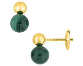 Boucles d'oreilles boutons or & malachite(s) - J20011.N0 