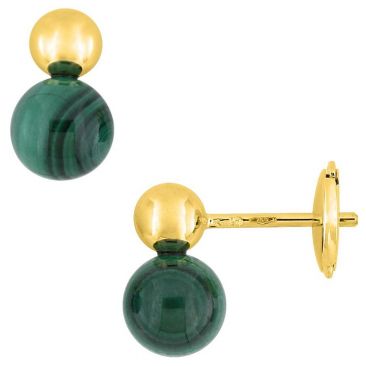 Boucles d'oreilles boutons or & malachite(s) - J20011.N0 