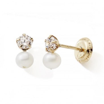 Boucles d'oreilles boutons or perles & oxydes Stepec - nXXPIv