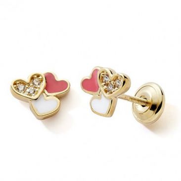 Boucles d'oreilles coeurs boutons or Stepec - nBIPUTv