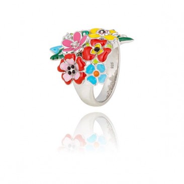 Bague fleurs argent oxydes Una Storia - BG121225