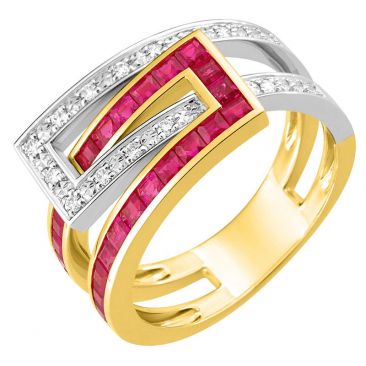 Bague or rubis & diamants - 1.6168.R2