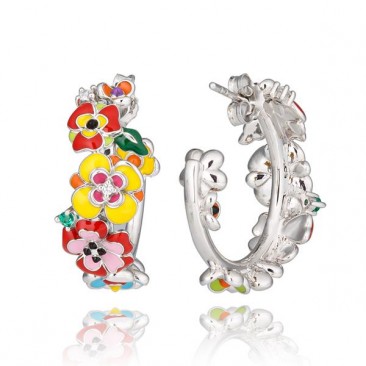 Boucles d'oreilles créoles argent oxydes fleurs Una Storia - CR121225