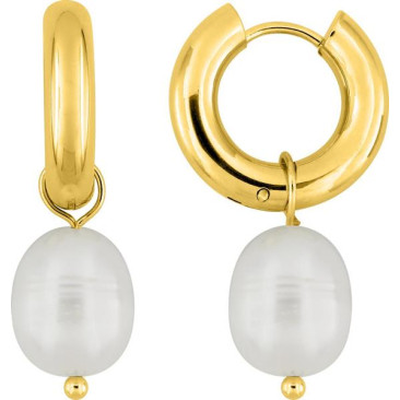 Boucles d'oreilles créoles acier doré & perles Stepec - 435567